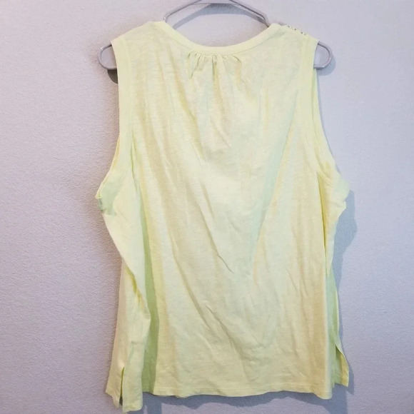 Rafaella Women's Solid Split Neck Lace Trip Sleeveless Top Size XXL Yellow - Picture 2 of 7